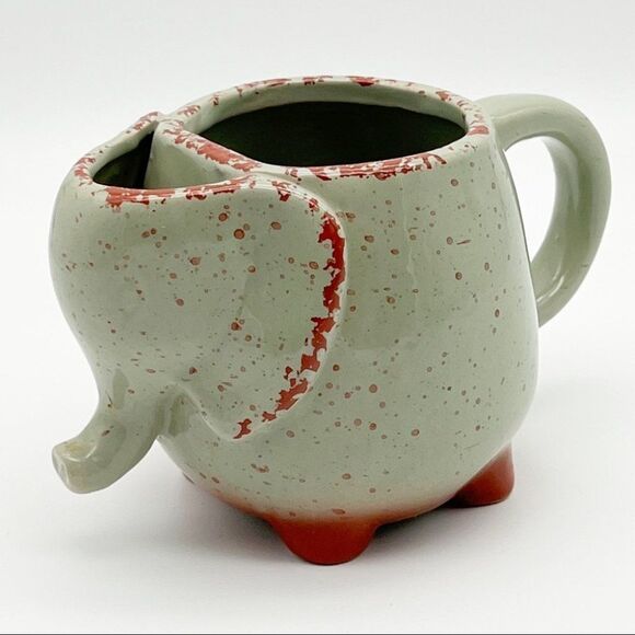 Elephant Speckled Green Ceramic 10 Oz Coffee Tea Mug Cup Tea Bag Holder - Picture 1 of 10